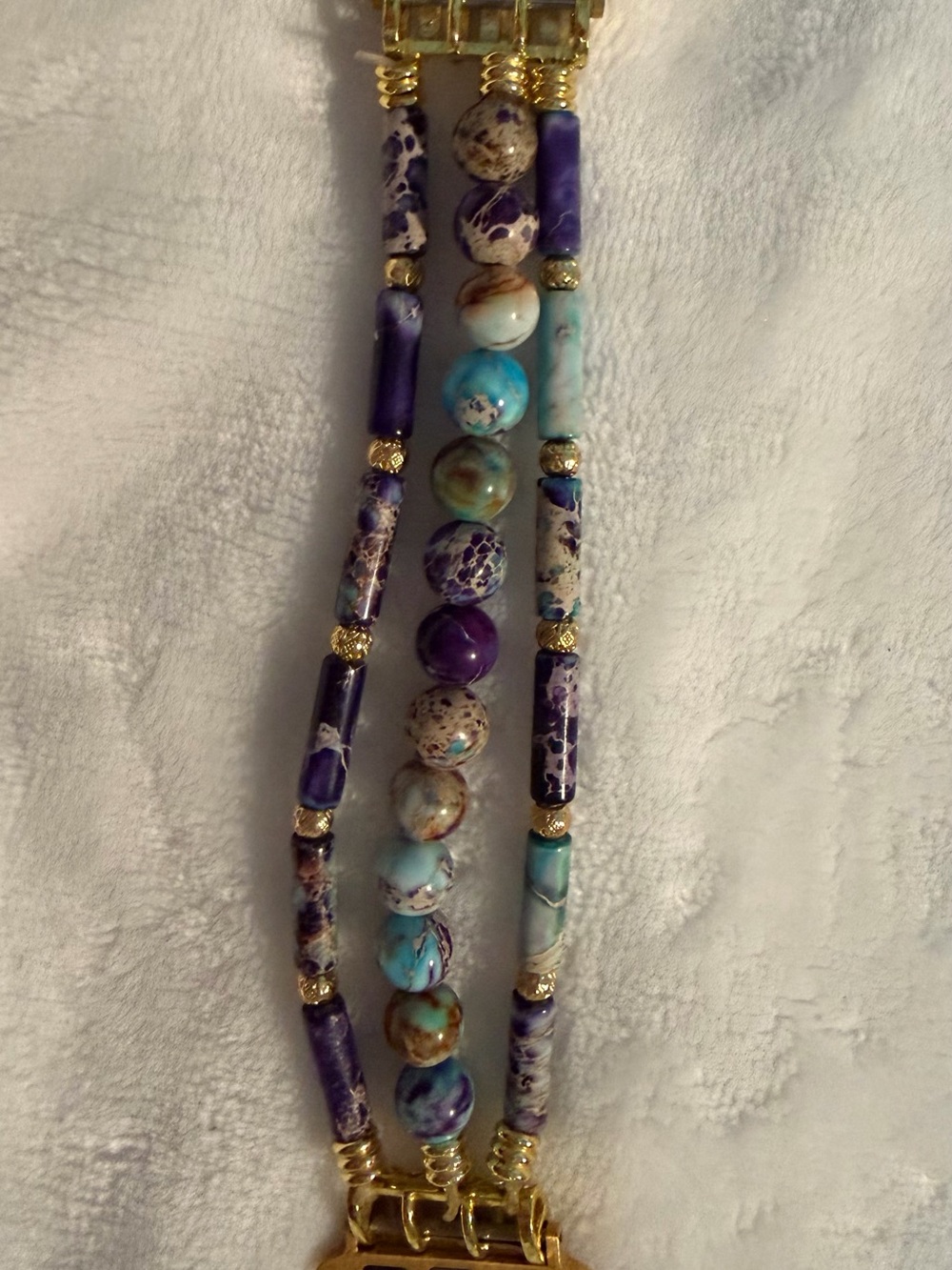 Cape Diablo Purple and Turquoise Triple-Strand Beaded Bracelet with Gold Accents
